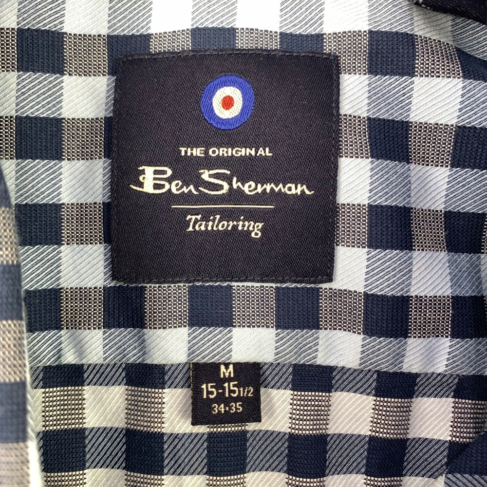 Ben Sherman Tailoring Dress Shirt Mens M Blue Gingham Long Sleeve Button Front - Picture 5 of 9